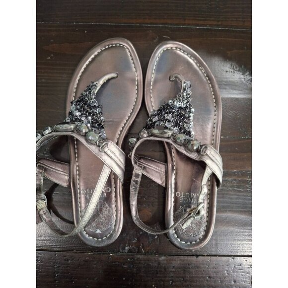 Vince Camuto Milanas Silver Leather Thong Sandals With Rhinestone & Chains/Sz. 6 - Picture 10 of 11